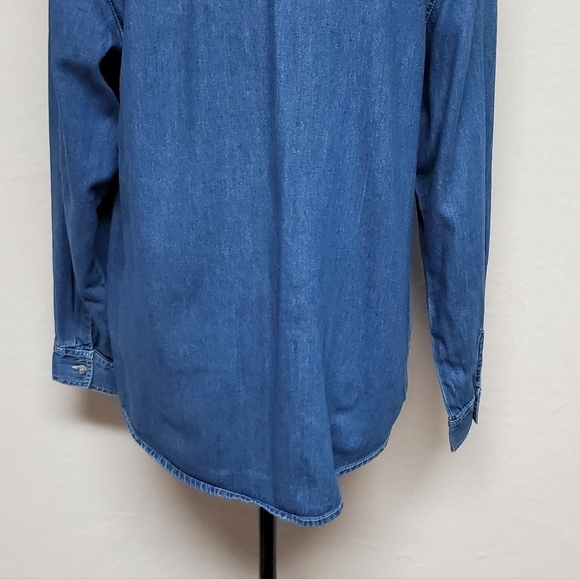 VINTAGE 1990s Bobbie Brooks Boho Fall Leaf Embroidered Button Up Chambray Shirt - Picture 9 of 14